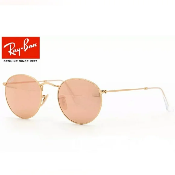 New - Ray-Ban Round Metal Pink Mirror Lenses GoldFrame RB3447 Men /Women New